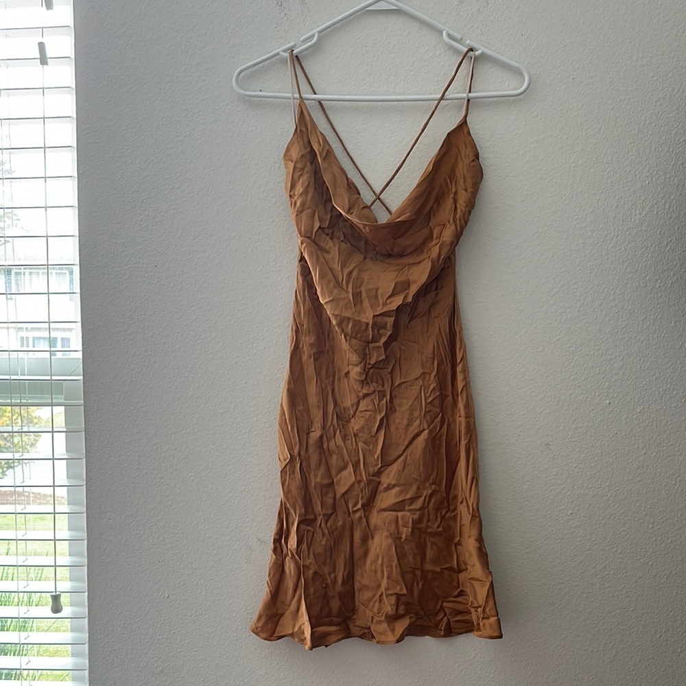 Wilfred Copper Satin Slip Mini Dress